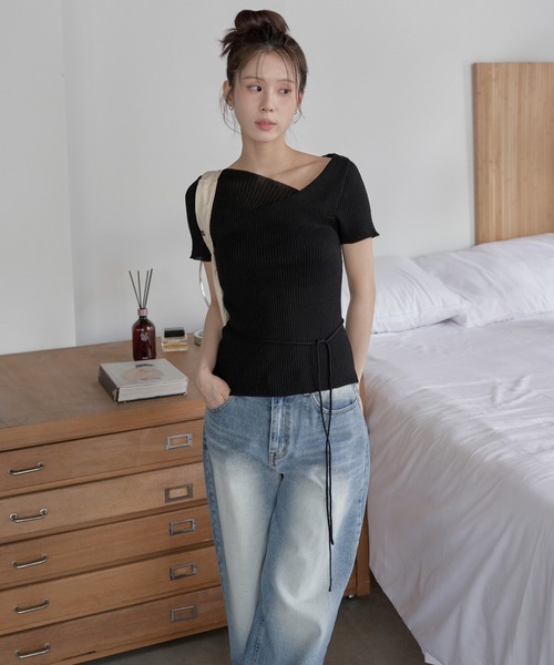 「UNE MANSION」 半袖ニット FREE ブラウン レディース_画像6