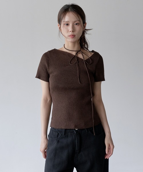 「UNE MANSION」 半袖ニット FREE ブラウン レディース_画像9