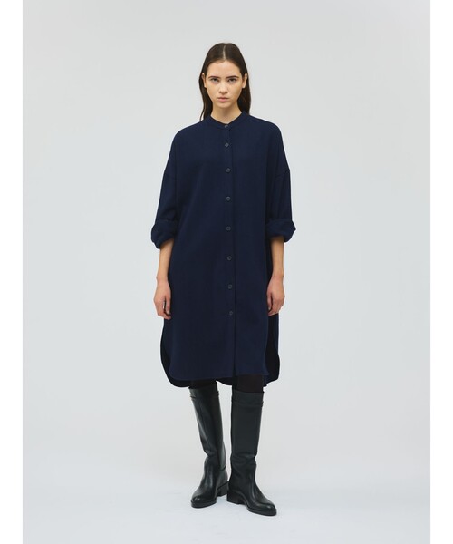 【新品】mizuiroind シャツ 定価1.7万円　ワンピ　スタンドカラー mizuiroind（ミズイロインド） ワンピース スタンドカラーシャツ