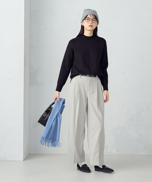 COMME CA ISM（コムサイズム） パンツ フラノ調 タック ワイドパンツ