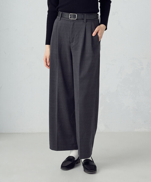 COMME CA ISM（コムサイズム） パンツ フラノ調 タック ワイドパンツ