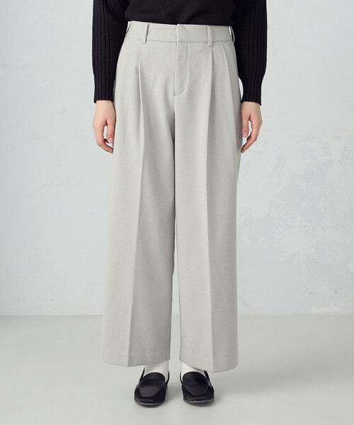 COMME CA ISM（コムサイズム） パンツ フラノ調 タック ワイドパンツ