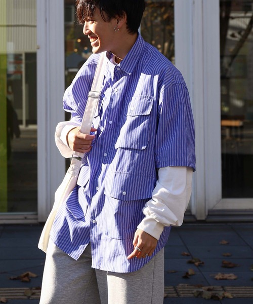 「ZIP FIVE」 半袖シャツ LARGE ブルー メンズ_画像3