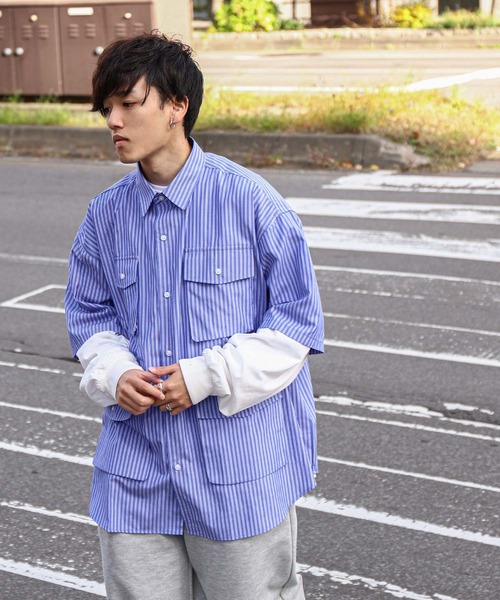 「ZIP FIVE」 半袖シャツ LARGE ブルー メンズ_画像5