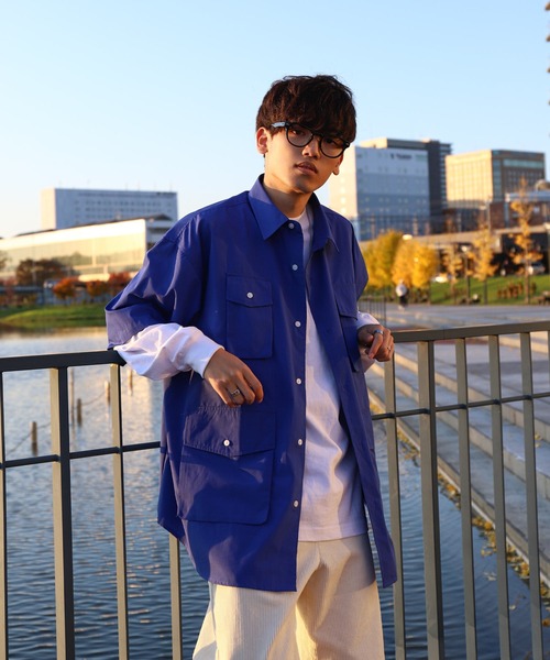 「ZIP FIVE」 半袖シャツ LARGE ブルー メンズ_画像6