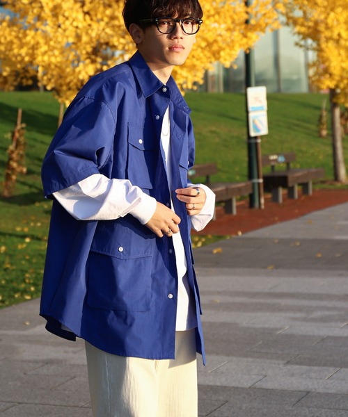 「ZIP FIVE」 半袖シャツ LARGE ブルー メンズ_画像7