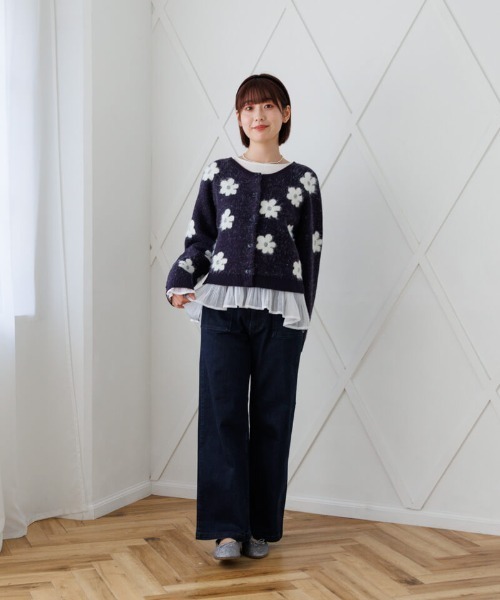 flower ニット セーター フラッフィーフラワーニット レディース