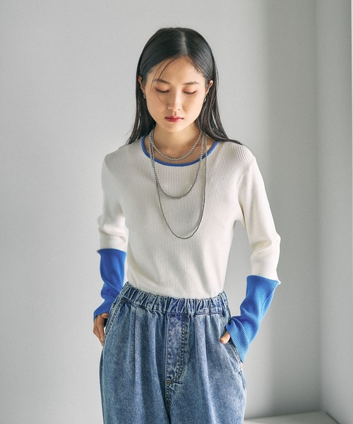 LEPSIM（レプシィム） ニット セーター 12ゲージ袖配色プルオーバー3