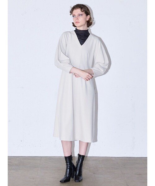 「MIDIUMISOLID」 7分袖ワンピース FREE チャコールグレー レディース_画像6