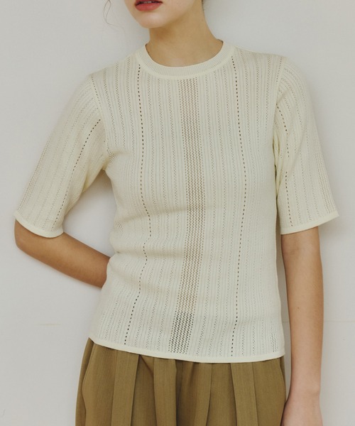 OLUN ニット セーター pointelle knit top/針抜きニットトップス