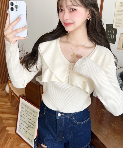 「moment+」 長袖ニット M ピンクベージュ レディース_画像9