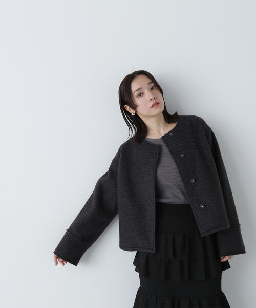 「NATURAL BEAUTY BASIC」 ノーカラージャケット MEDIUM オフホワイト レディースの画像