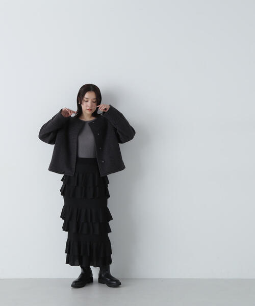 「NATURAL BEAUTY BASIC」 ノーカラージャケット MEDIUM オフホワイト レディースの画像