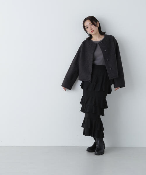 「NATURAL BEAUTY BASIC」 ノーカラージャケット MEDIUM オフホワイト レディースの画像