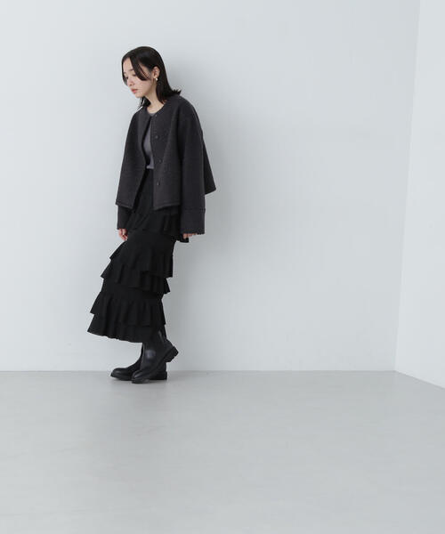「NATURAL BEAUTY BASIC」 ノーカラージャケット MEDIUM オフホワイト レディースの画像