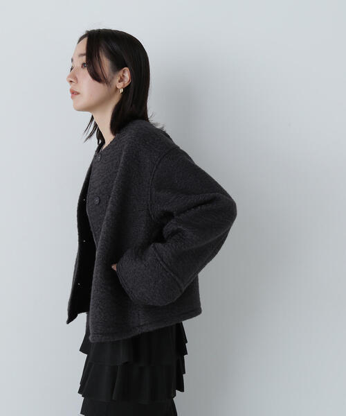 「NATURAL BEAUTY BASIC」 ノーカラージャケット MEDIUM オフホワイト レディースの画像