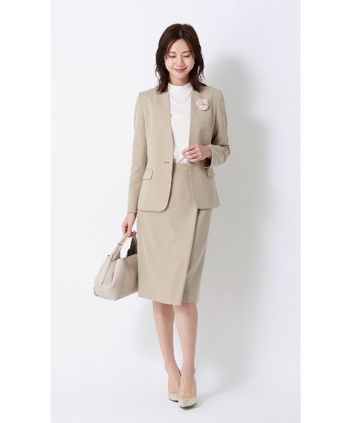 「AOYAMA」 「&ress」ノーカラージャケット 7号 ネイビー レディース_画像9