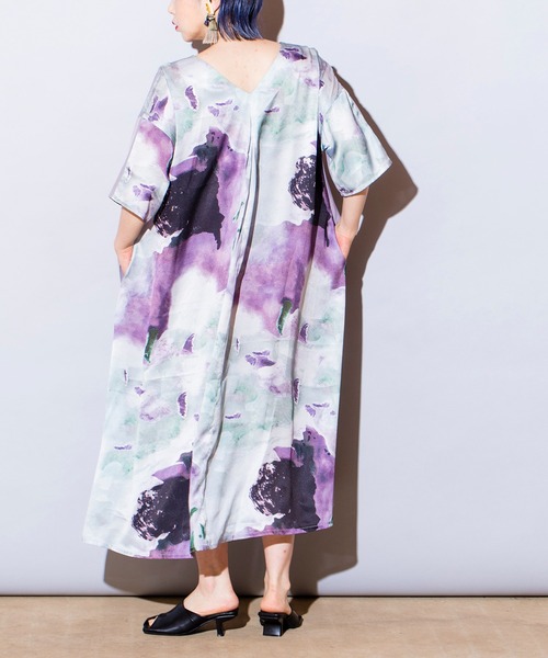 「OSMOSIS」 半袖ワンピース ONE SIZE パープル レディース_画像7