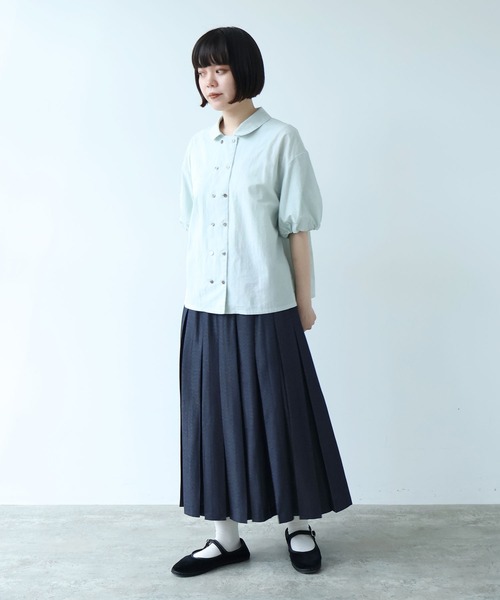 bulle de savon（ビュルデサボン） スカート T/Rデニム調太プリーツ