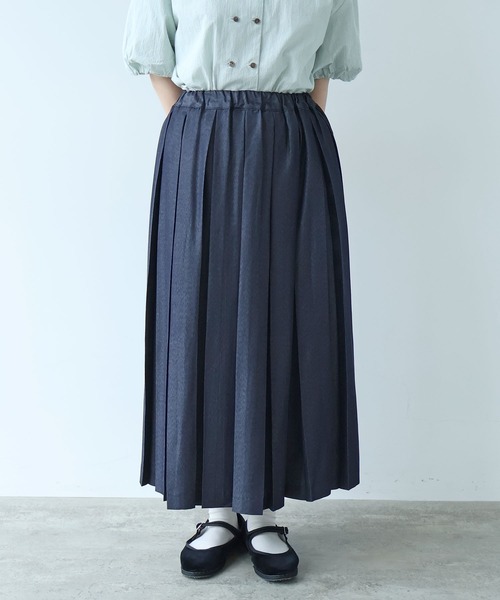 bulle de savon（ビュルデサボン） スカート T/Rデニム調太プリーツ