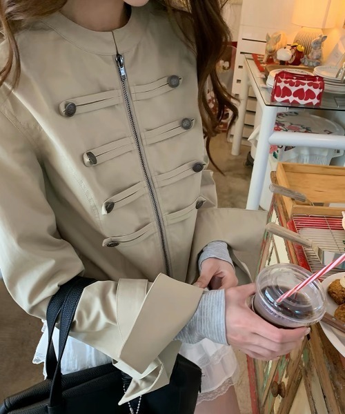 GEMEDA コート アウター ダブルボタンデザインナポレオンジャケット