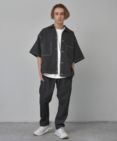【セットアップ 2点セット】ポリトロテーラードシャツ+ワイドバギー2タックパンツ THE CASUAL｜【セットアップ 2点セット】ポリトロテーラード