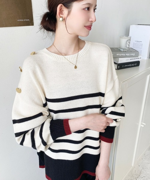 【新品】手洗可GALERIE VIE クルーネックニット ボーダー ¥37400 新品】手洗可GALERIE VIE クルーネックニット ボーダー ¥37400