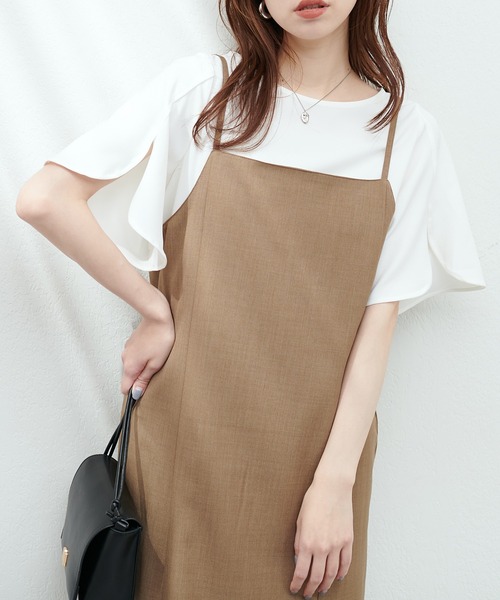 ナチュラルクチュール　パール付きタックスリーブブラウス　ネイビー natural couture 新色追加 / パール付きタックスリーブブラウス