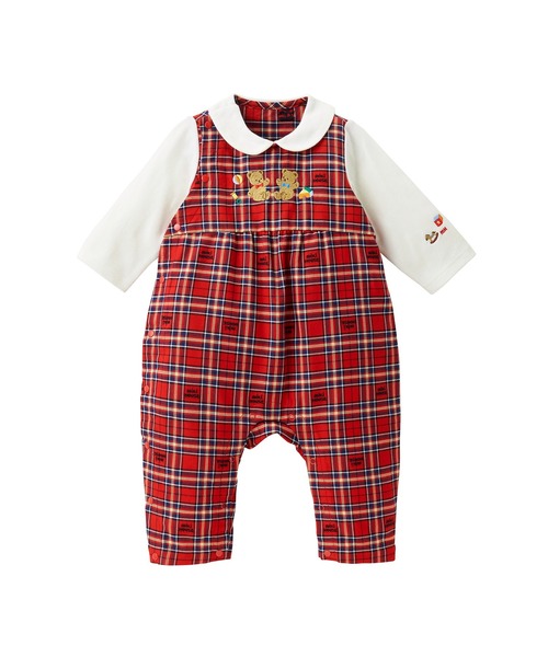 ななめろ♡　美品　ミキハウス　ロンパース　カバーオール　チェック MIKI HOUSE ベビー服 ロンパース ミキハウスチェックの