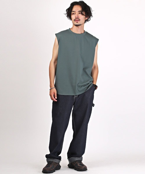 シルケットテンジクノースリーブカットソー LUXSTYLE tシャツ シルケットライクノースリーブ メンズ