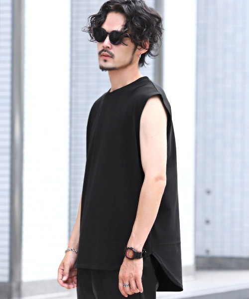LUXSTYLE tシャツ シルケットライクノースリーブ メンズ