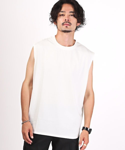 LUXSTYLE tシャツ シルケットライクノースリーブ メンズ