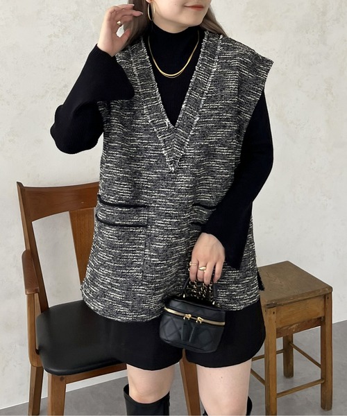 ベスト ジレ ツイードジレベスト レディース GIRL DRESS FOR NOW ベスト レディース おしゃれ クルーネック
