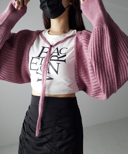 me+em select カーディガン 「 9color 」2WAYリボンモヘア
