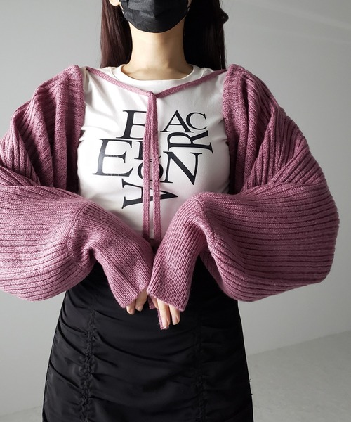 【全3色】リボン半袖ニット　アイボリー グレー ブラック【debi-250327top3】( vdh )(250328) ニット プルオーバー ロービング ブラウン系 レディース(M