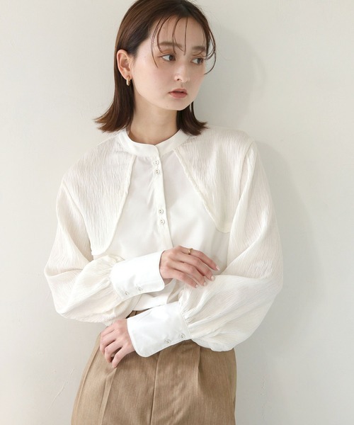 ブラウス シャツ 「CLEIO」異素材切替えカーブデザインシャツ レディース CLEIO ブラウス シャツ 「CLEIO」異素材切替えカーブデザイン
