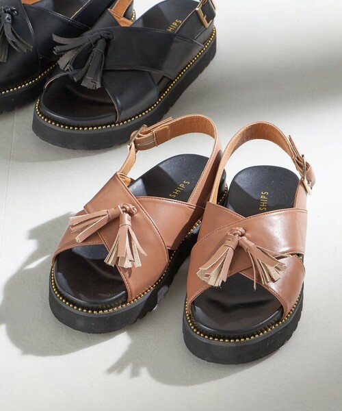 韓国◆タッセル フラットサンダル 3colour     SS-3016 SHIPS サンダル 「WEB限定」タッセル クロス レディース
