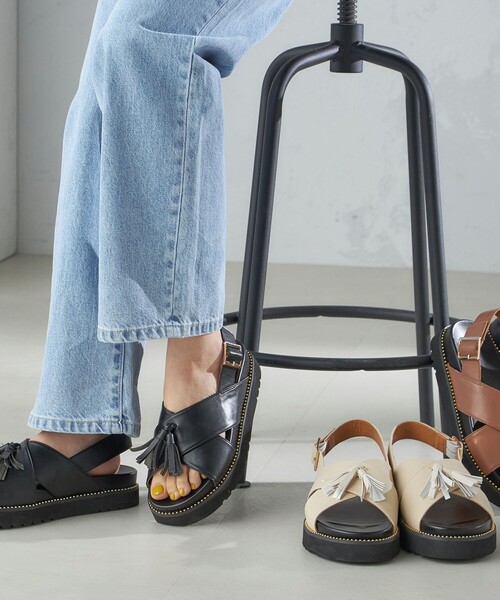 韓国◆タッセル フラットサンダル 3colour     SS-3016 SHIPS サンダル 「WEB限定」タッセル クロス レディース