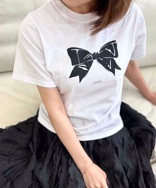最新発見 Myu tシャツ ZOZOTOWN : レディース リボンプリントTシャツ トップス