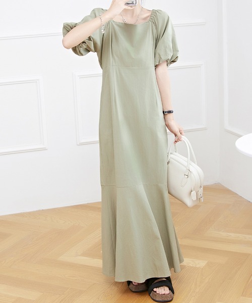 【新品未使用】AnMILLE グレー パフスリーブ フレアマーメイドワンピース mellias-new-9.jpg