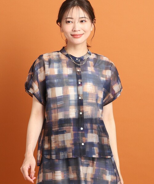 ブラウス シャツ 「SALE／接触冷感／マシンウォッシュ可／セットアップ可能」シアーチェックブラウス レディース Reflect｜【SALE/接触冷感/マシンウォッシュ可/セットアップ可能