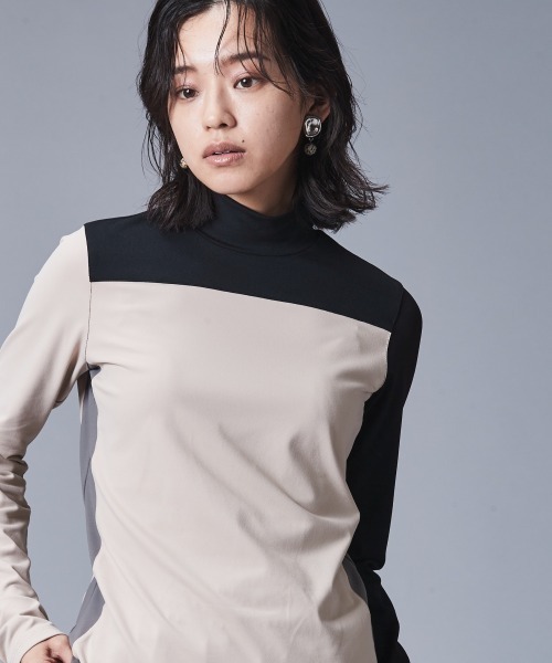 CHIC STYLE tシャツ 配色ハイネックカットソープルオーバー