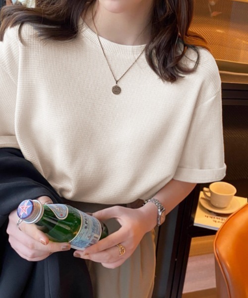 deux amour tシャツ 袖折り返しクルーネック半袖ベーシックプル 