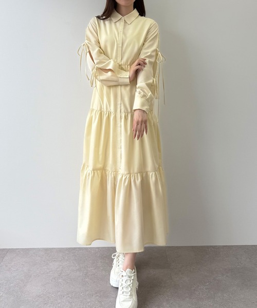 mipiarl シャツワンピース 袖リボンティアードシャツワンピース「一部