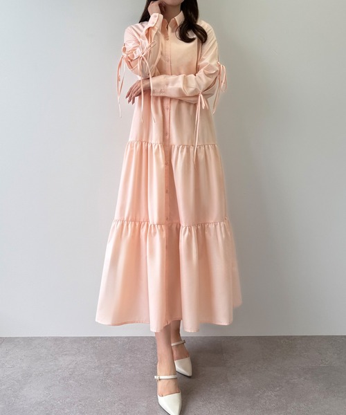 mipiarl シャツワンピース 袖リボンティアードシャツワンピース「一部