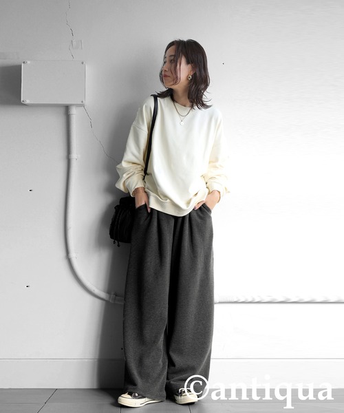 Antiqua ジャガード パンツ antiqua - antiquaフェザー柄 ジャガード