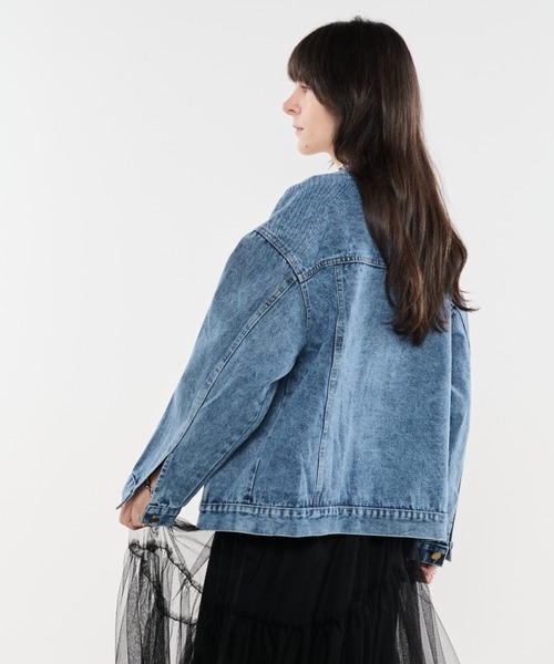 ゆきキティ シェリエ　sheller ノーカラーフリンジデニムジャケット ゆきキティ様専用 シェリエ sheller ノーカラーフリンジデニム