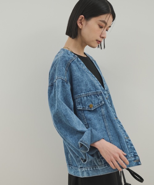 shellerシェリエノーカラーフリンジデニムジャット シェリエ sheller ノーカラーフリンジデニムジャケット - レディース