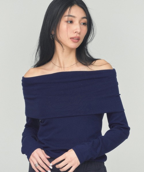 tシャツ OFF SHOULDER KNIT レディース