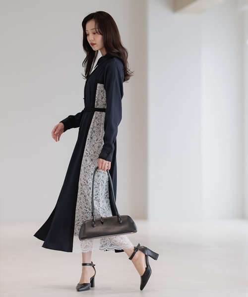 Andemiu 人気商品 サイドプリーツワンピース キリカエ バイカラー Andemiu シャツワンピース 「2025AW新色登場/選べる着丈」サイド